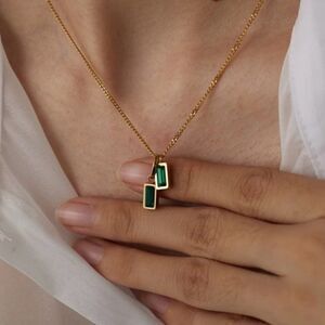 #40 RESTOCKED❗️NEW Emerald Green Gemstone 18K Gold Plated Necklace